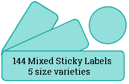144 Mixed Sized Sticky Labels / 9 sheets per pack