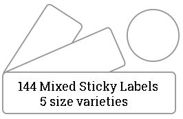 144 Mixed Sized Sticky Labels / 9 sheets per pack