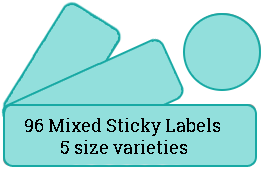 96 Mixed Sized Sticky Labels / 6 sheets per pack