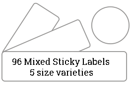 96 Mixed Sized Sticky Labels / 6 sheets per pack